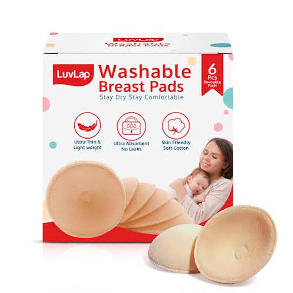 LuvLap Washable Maternity Nursing Breast Pads, 6pcs, Reusable, Leak-proof, Brown